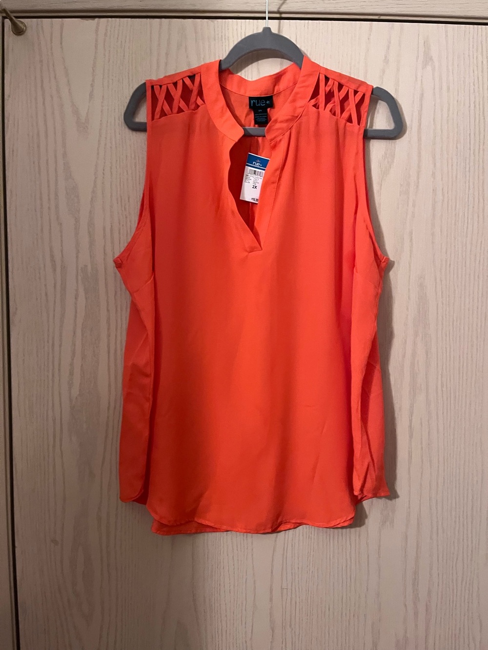 Rue21 Orange Sleeveless V-Neck Tank with Lattice Shoulder Detail
